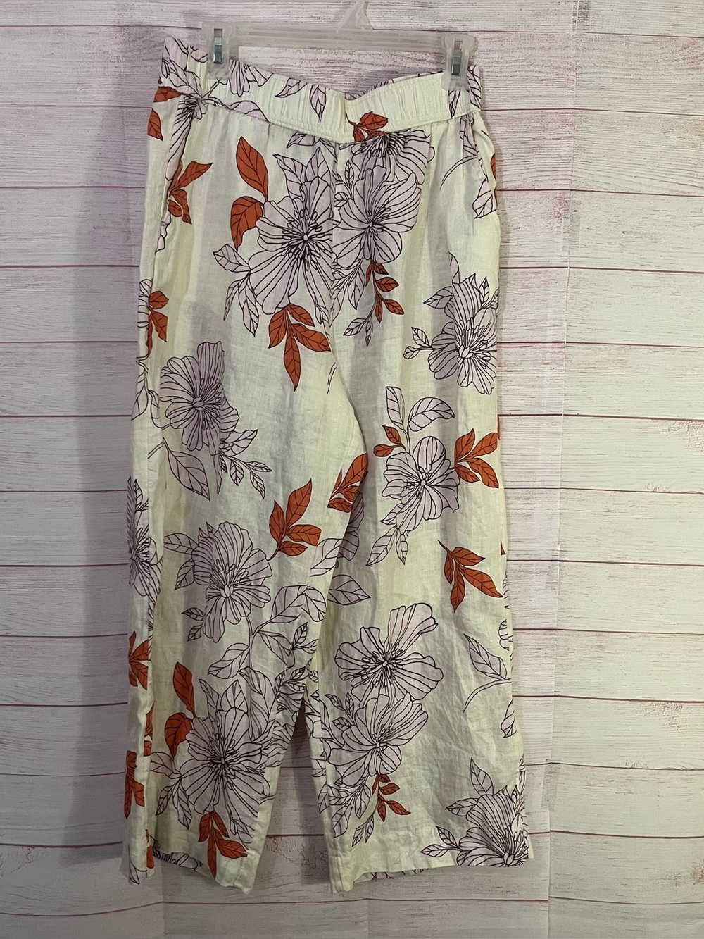 Rachel Rachel Roy 100% Linen Floral Pull Up Pants Size Large